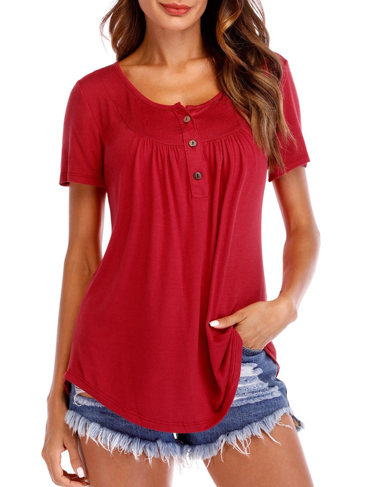 

Short Sleeve Half Button Tee, Lava red