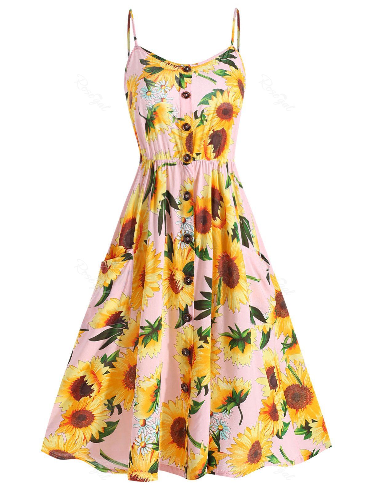 [61% OFF] Plus Size Sunflower Print Cami Dress | Rosegal