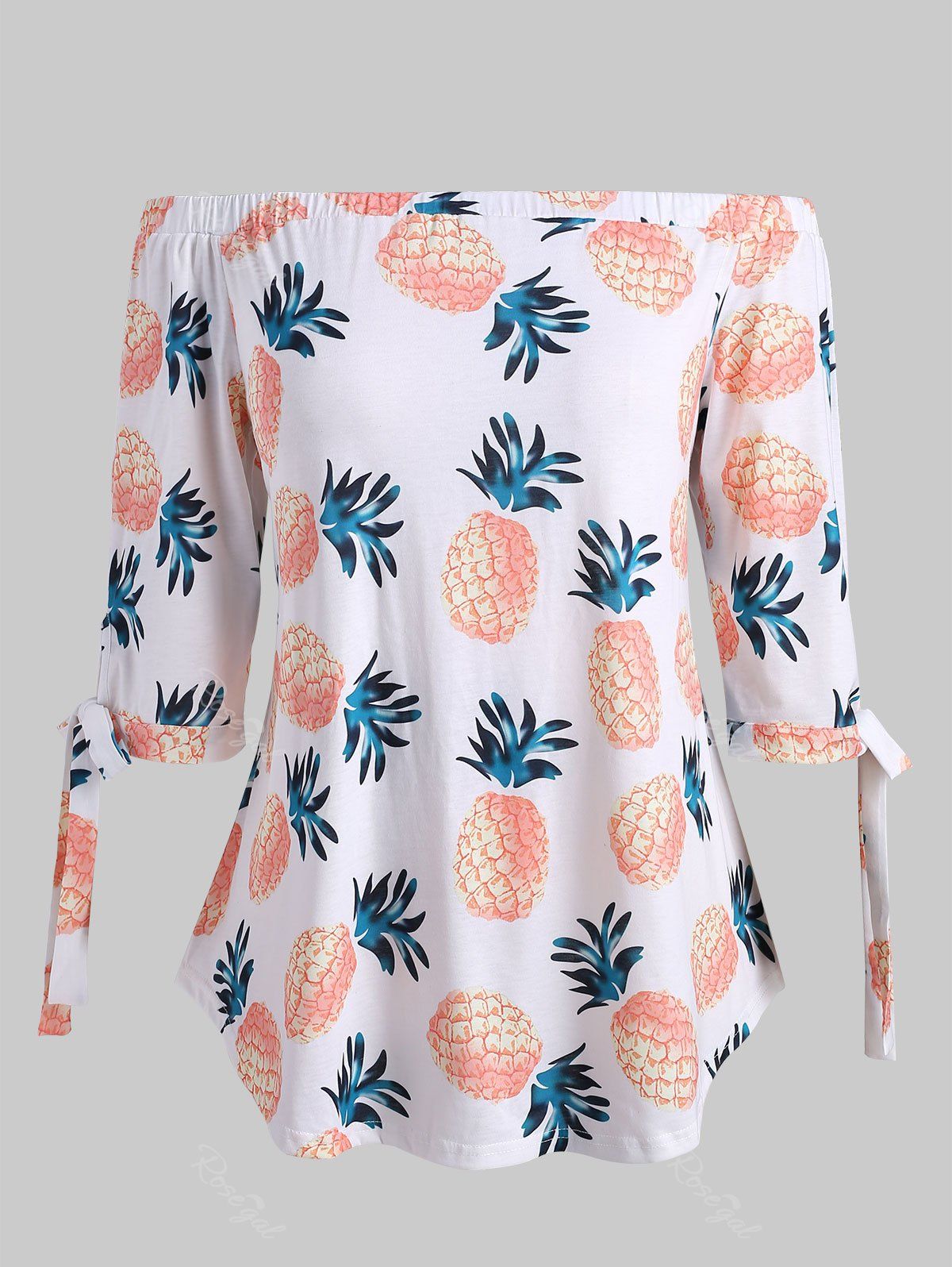 

Plus Size Pineapple Print Off Shoulder T-shirt, White