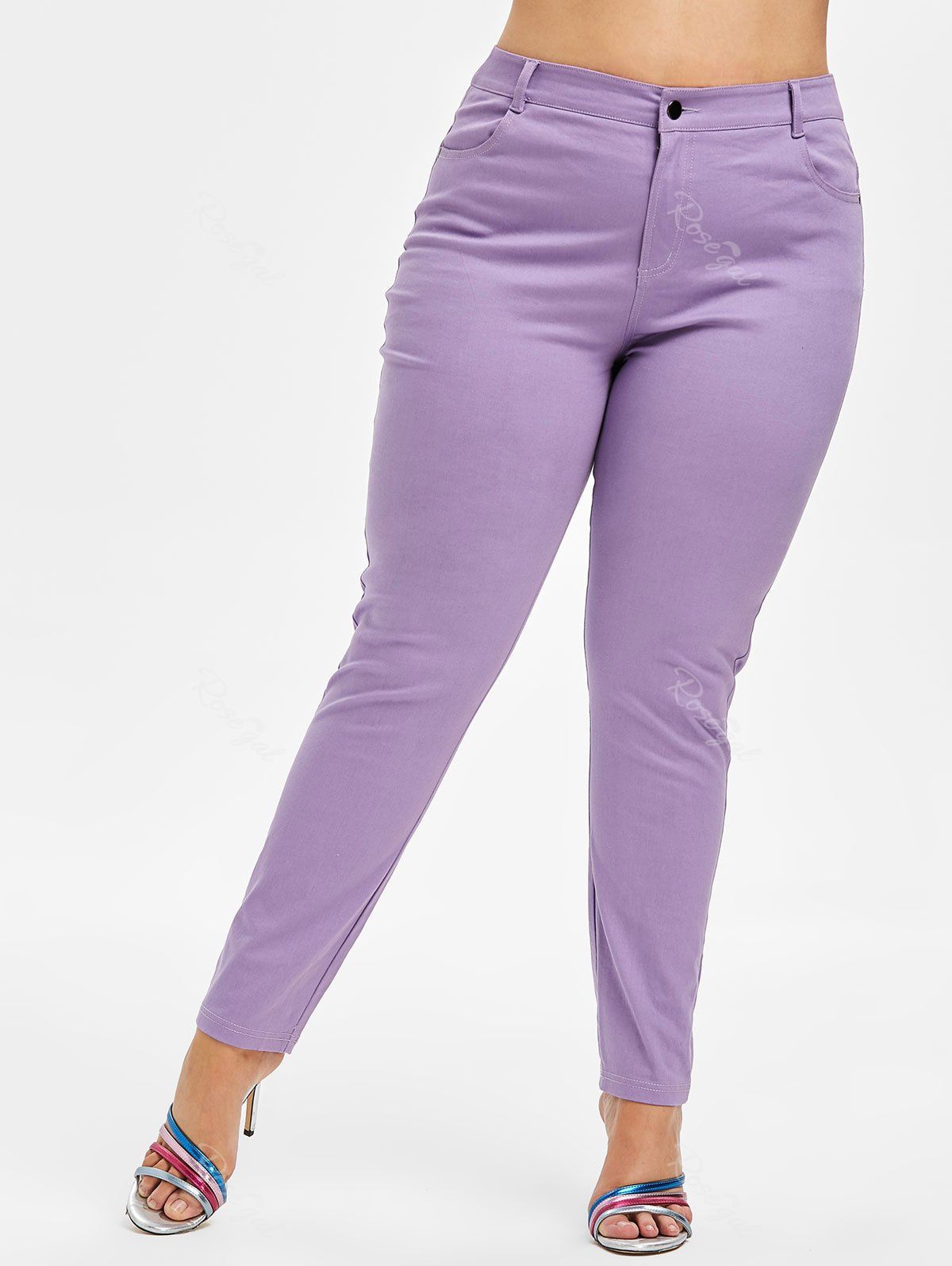 

Plus Size Colored Pants, Purple mimosa
