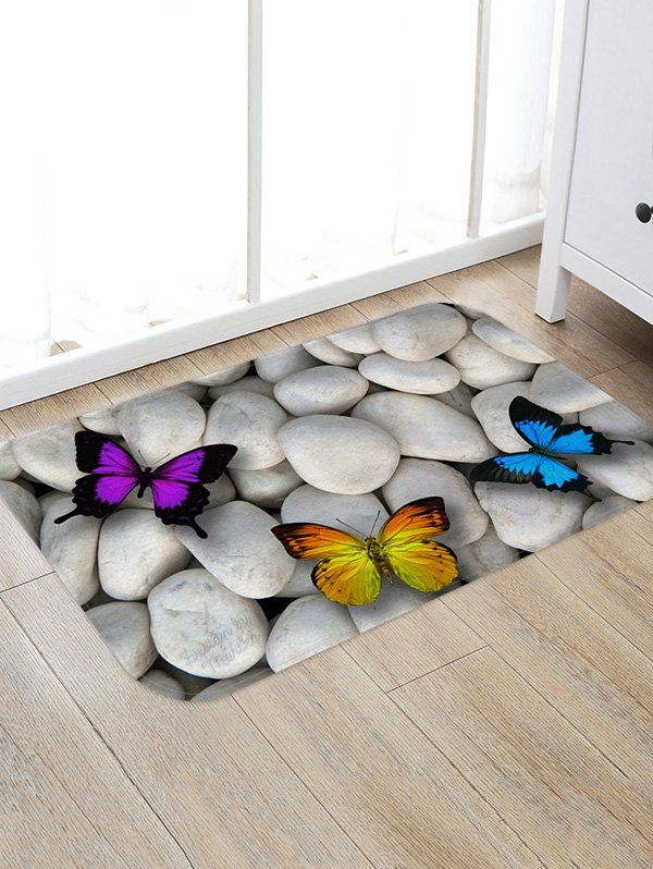 

Stones and Butterfly Pattern Water Absorption Area Rug, Ash gray