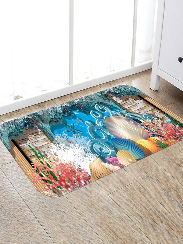

Underwater Water Shell Starfish Print Floor Mat, Sky blue