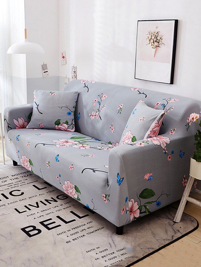 25 Off Flower And Butterfly Print Stretch Couch Cover Rosegal