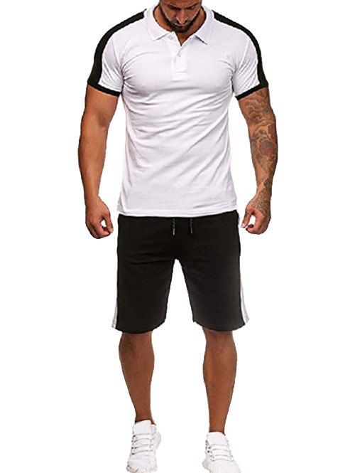 

Contrast Shirt Collar Tee and Shorts, White