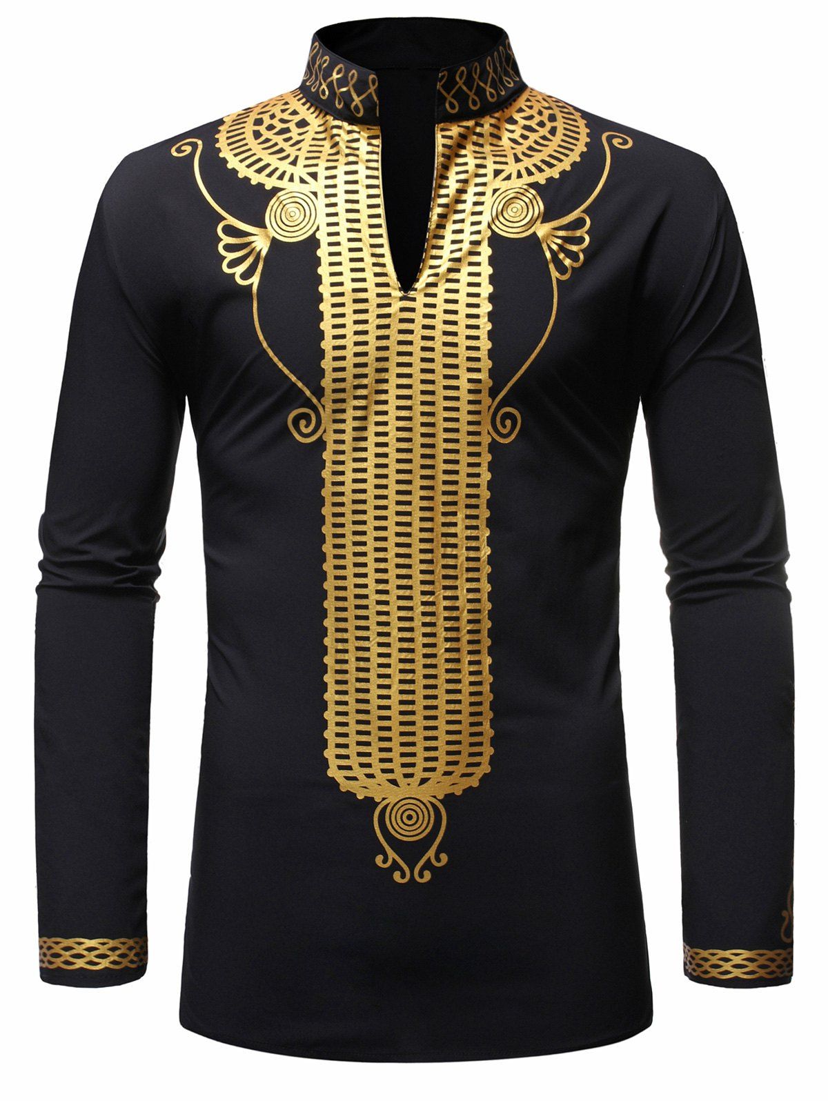 

African Print Ethnic Long Sleeves Shirt, Black