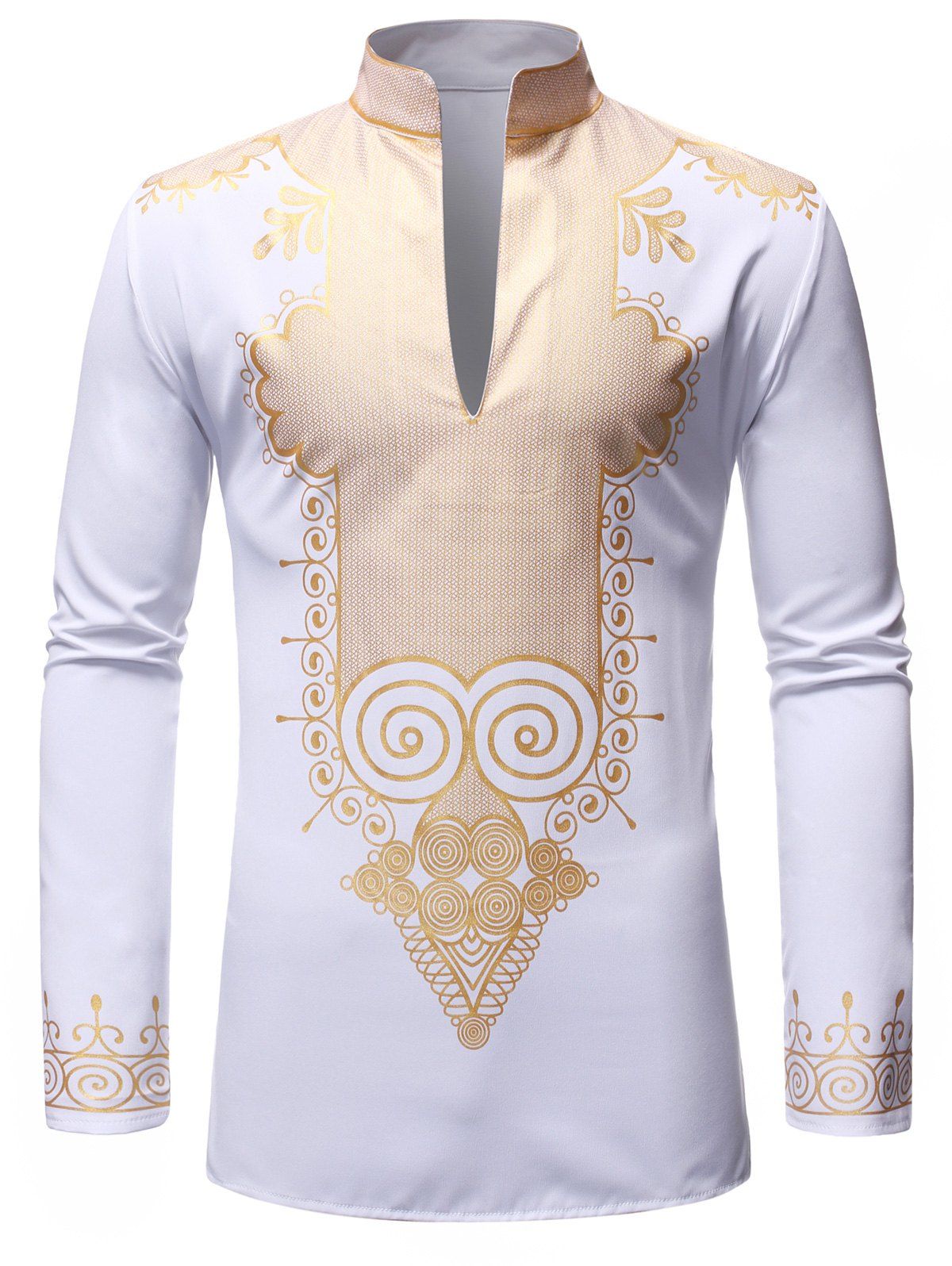 

African Print Leisure Long Sleeves Shirt, White
