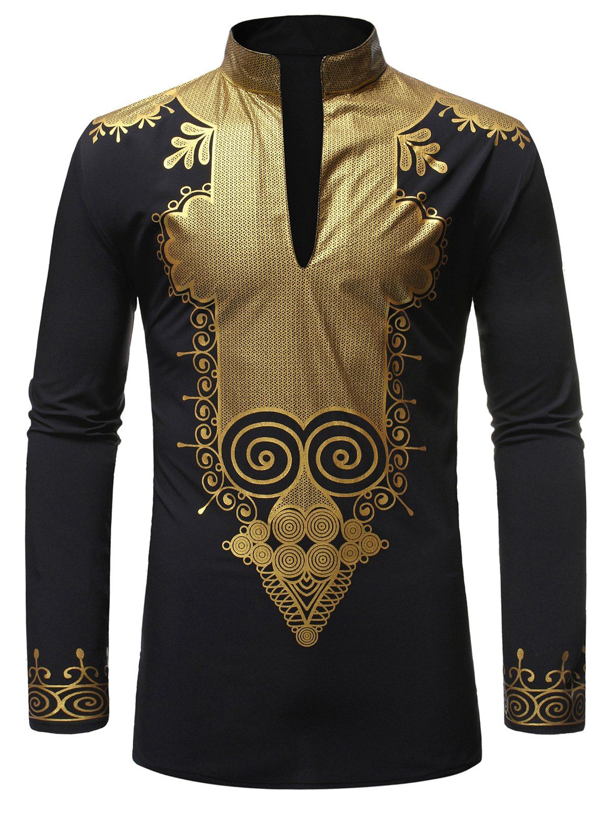 

African Print Leisure Long Sleeves Shirt, Black