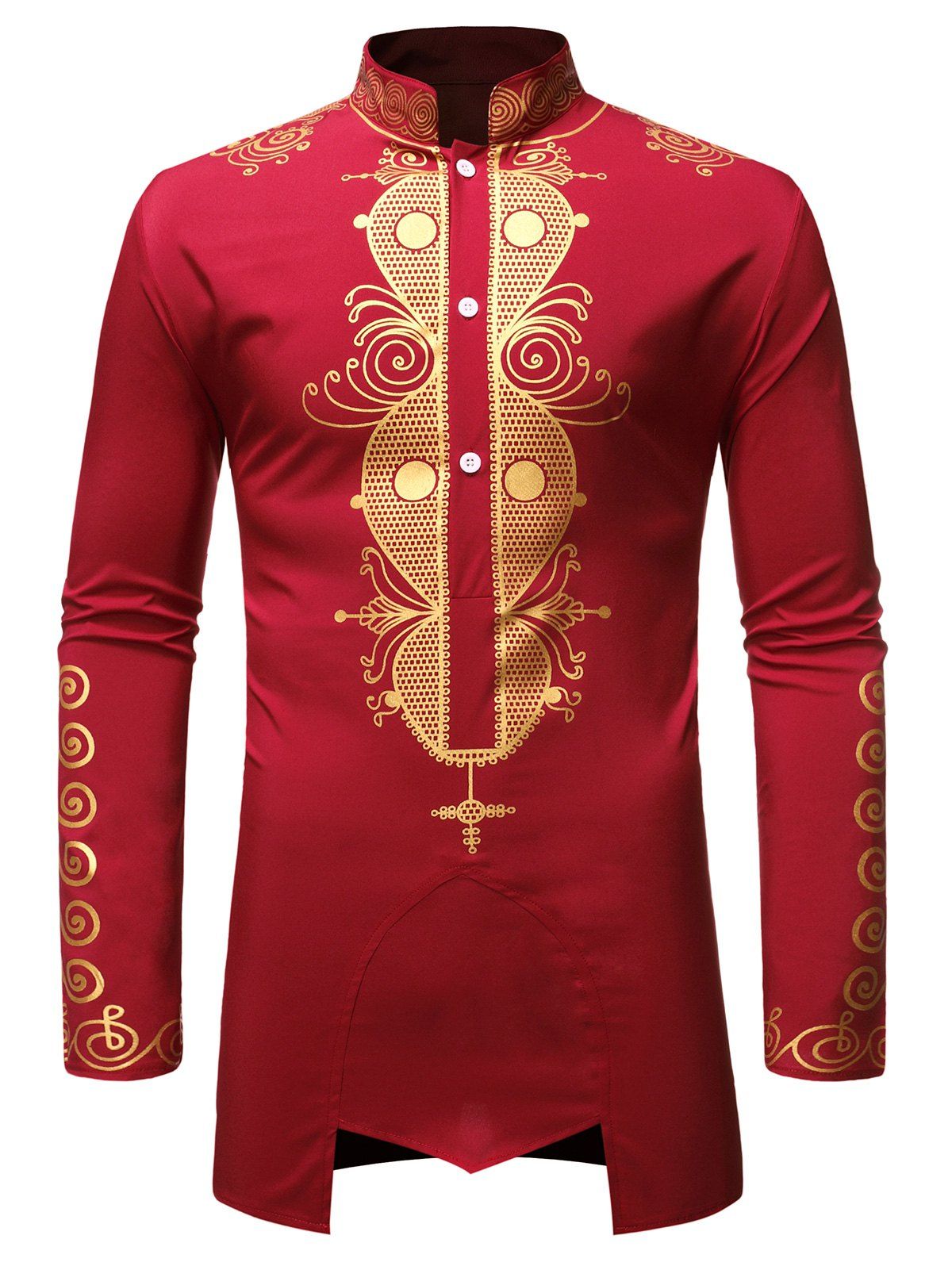 

African Print Casual Long Sleeves Shirt, Lava red