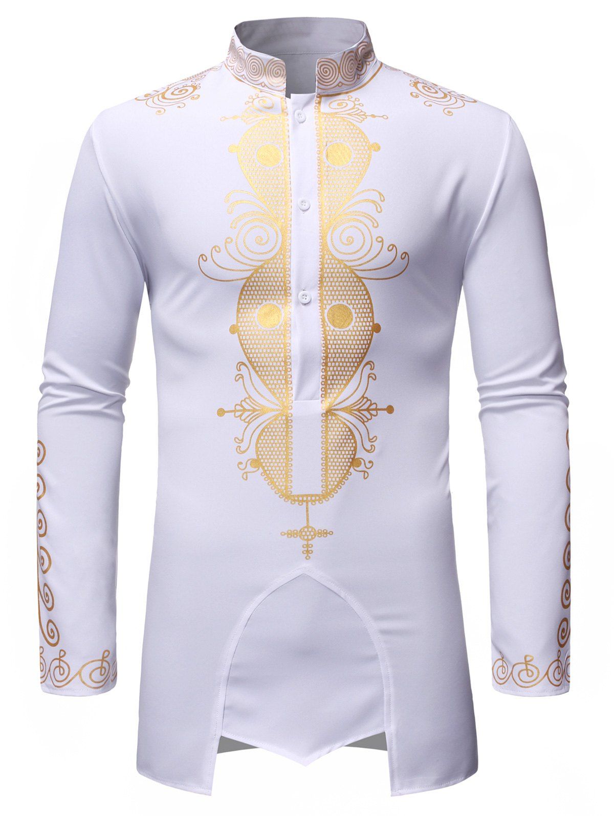 

African Print Casual Long Sleeves Shirt, White