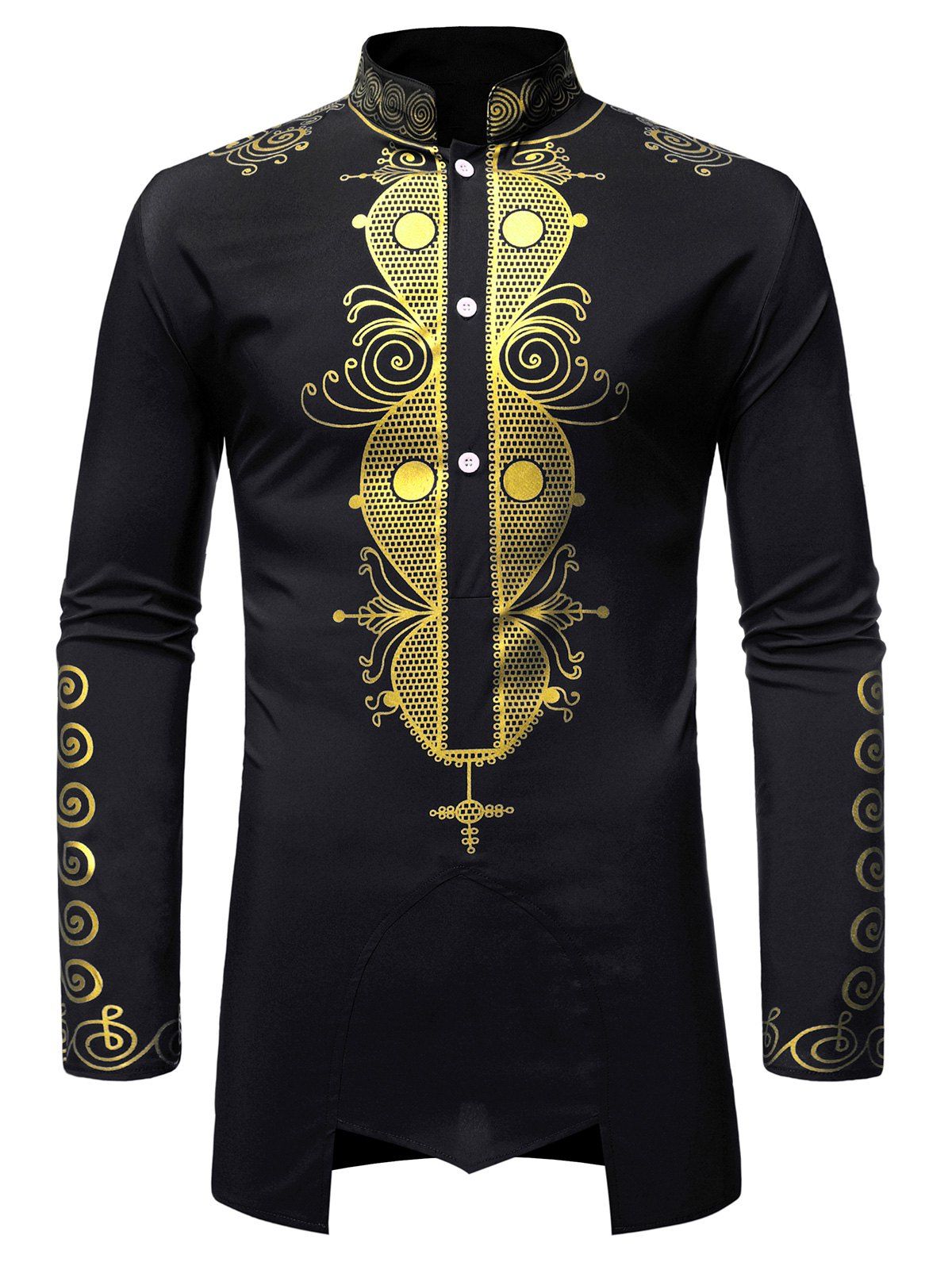 

African Print Casual Long Sleeves Shirt, Black