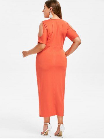 

Rosegal Plus Size Cold Shoulder Twist Slit Maxi Dress, Bright orange