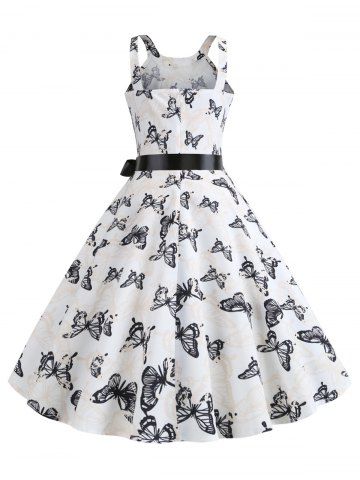 

A Line Butterfly Print Dress, White