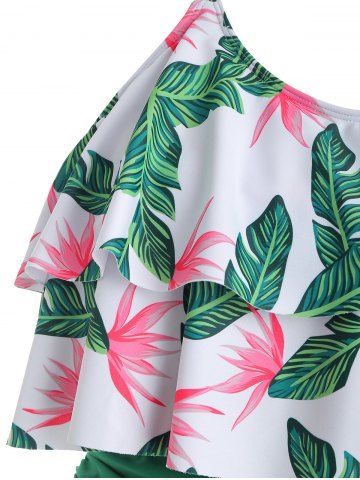 

Plus Size Palm Print Ruched Bikini Set, Multi-a