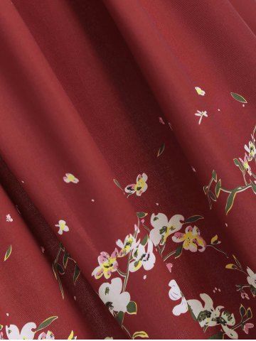 

Floral Print Pleated Sleeveless Dress, Red wine