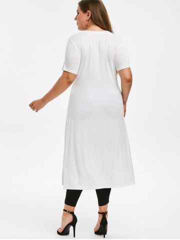 

Plus Size High Slit Long Graphic T-shirt, White