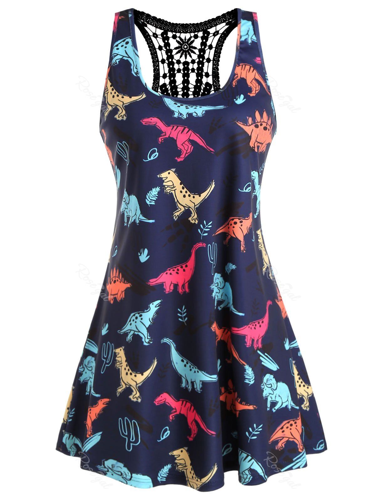 

Plus Size Dinosaur Print Swing Tank Top, Dark slate blue