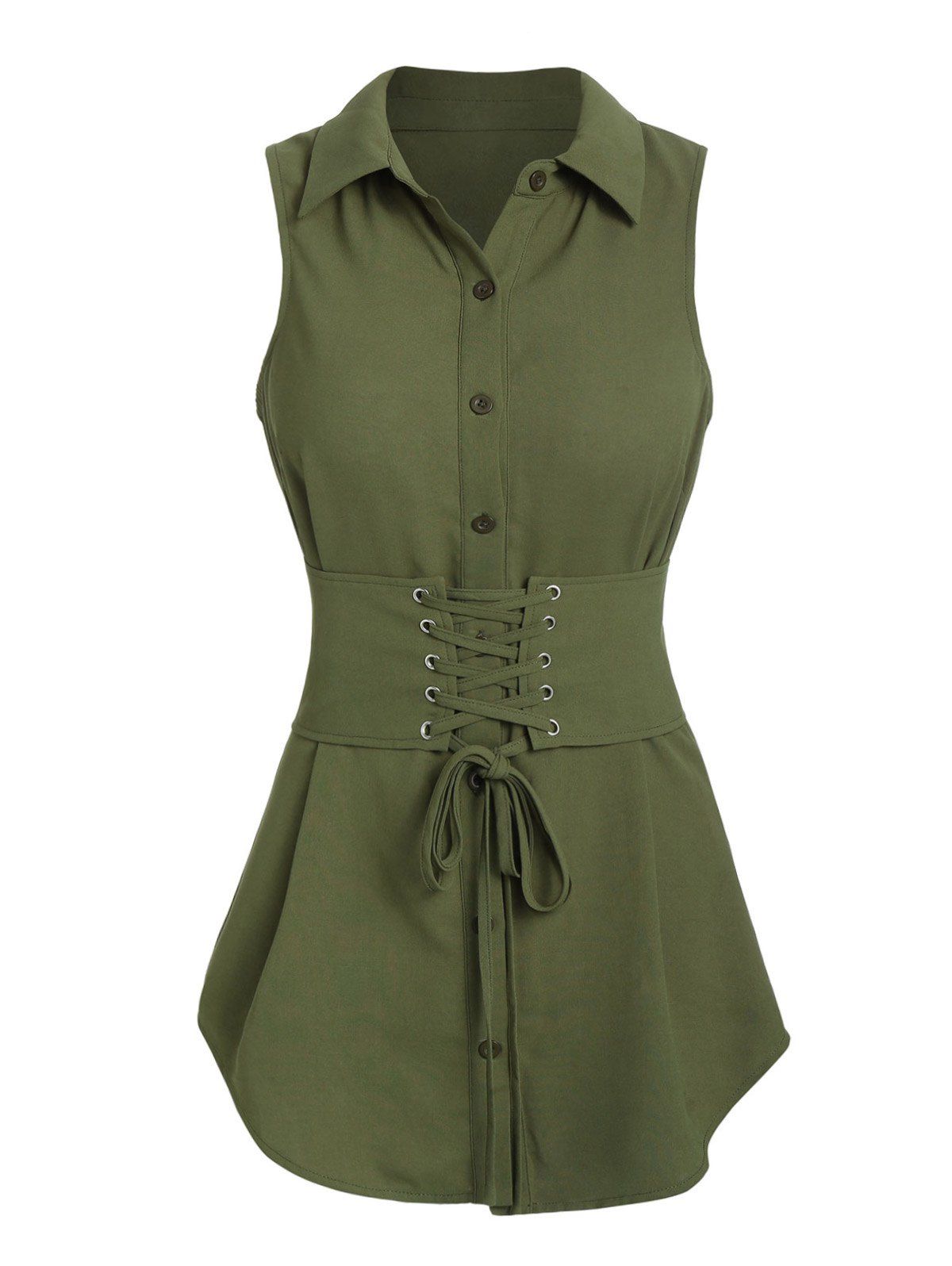 

Lace-up Belted Tank Blouse, Army green