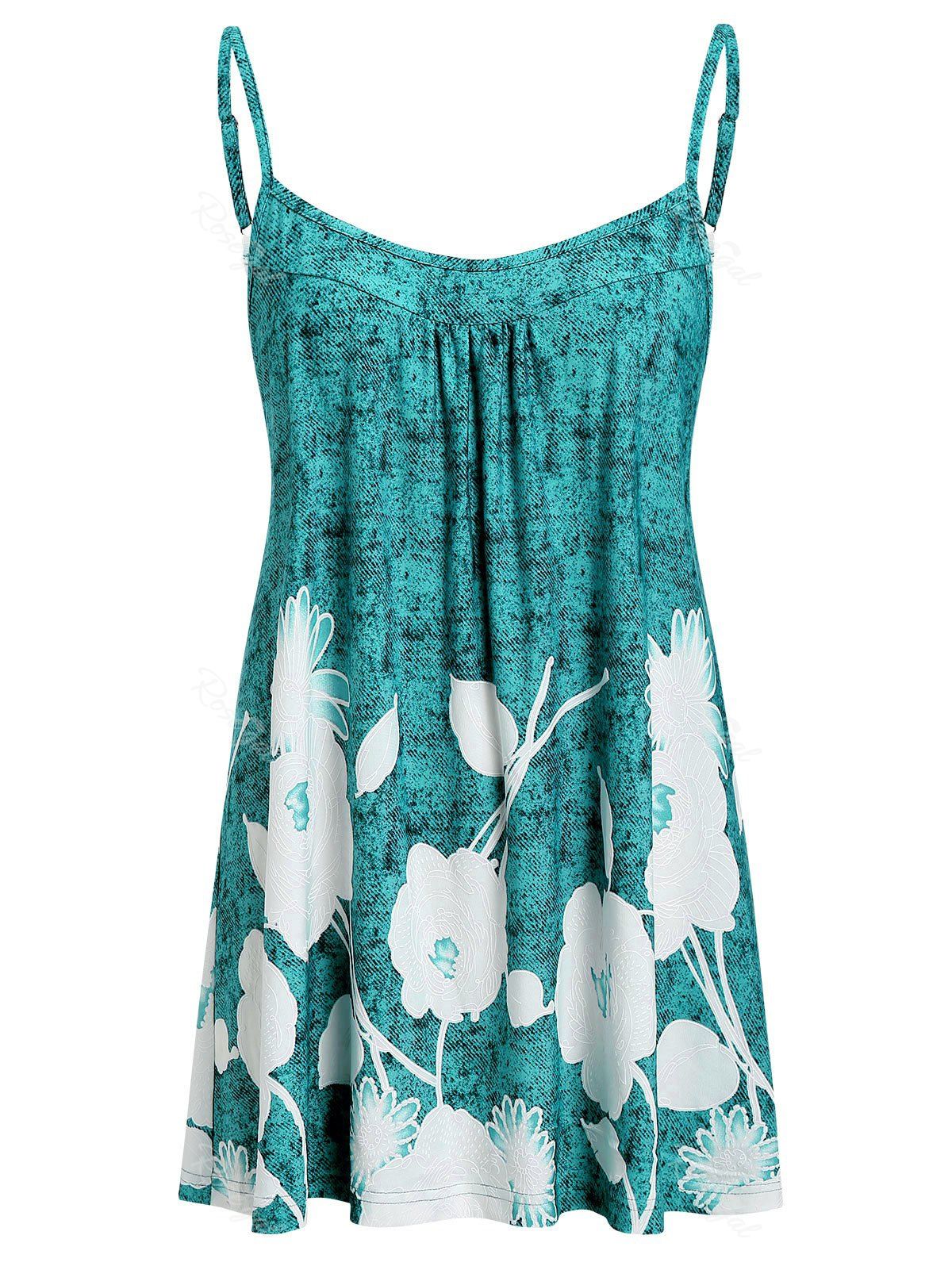 

Plus Size Spaghetti Strap Floral Print Tank Top, Medium turquoise