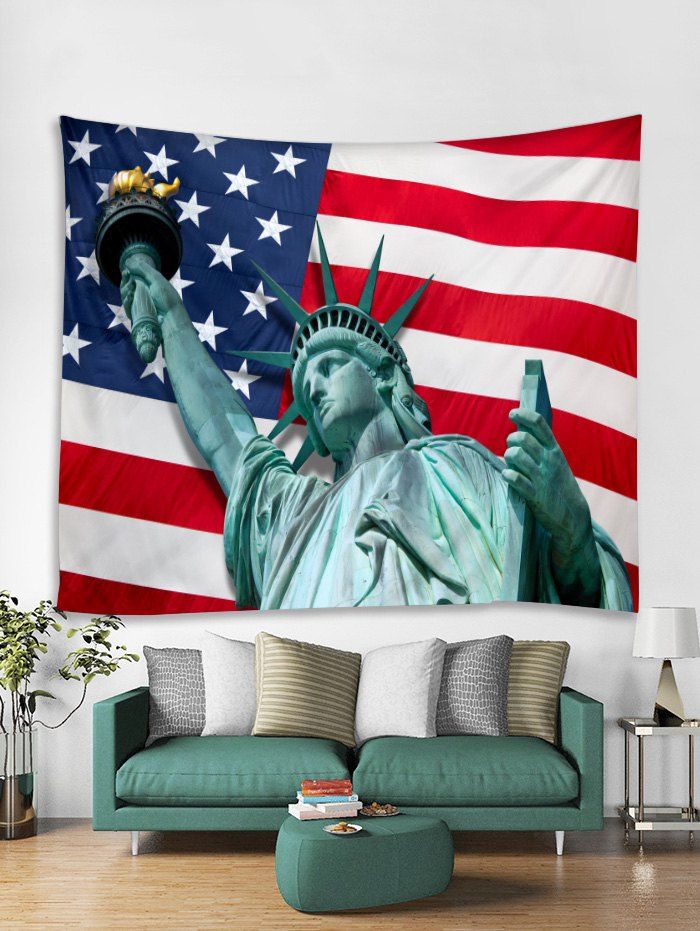 

Statue Of Liberty and American Flag Print Tapestry Wall Hanging Art Decoration, Multi