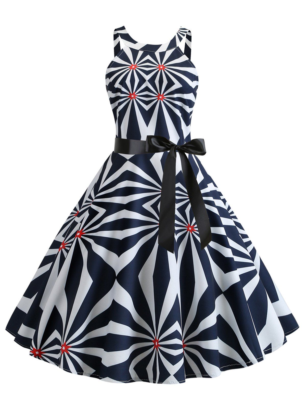 

Geometric Print A Line Sleeveless Dress, Multi