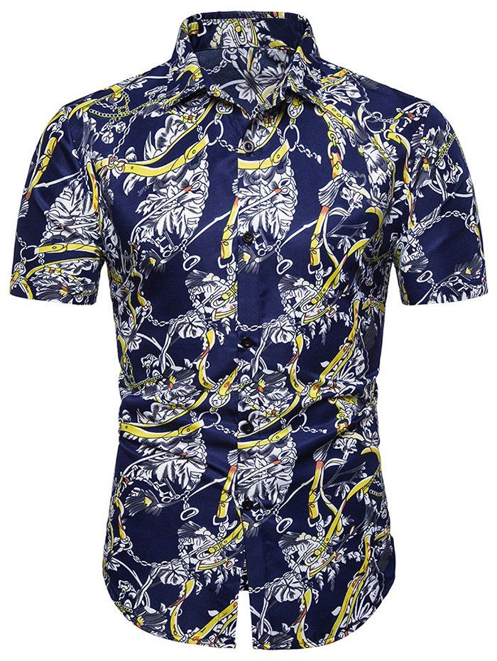 

Chain Printed Casual Short Sleeves Shirt, Cadetblue