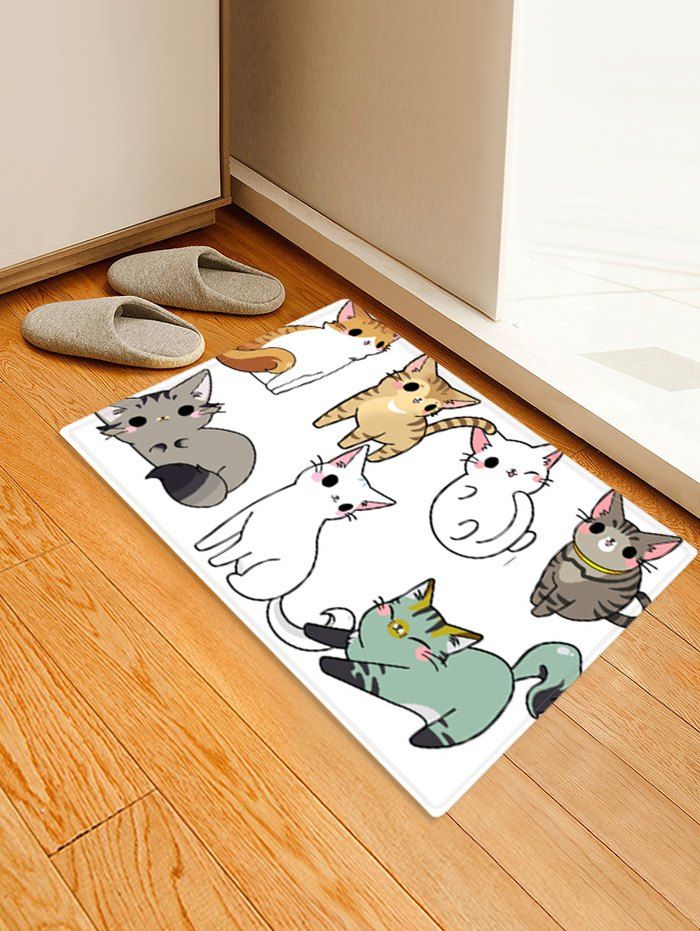 

Cartoon Cats Patterned Water Absorption Area Rug, Multi