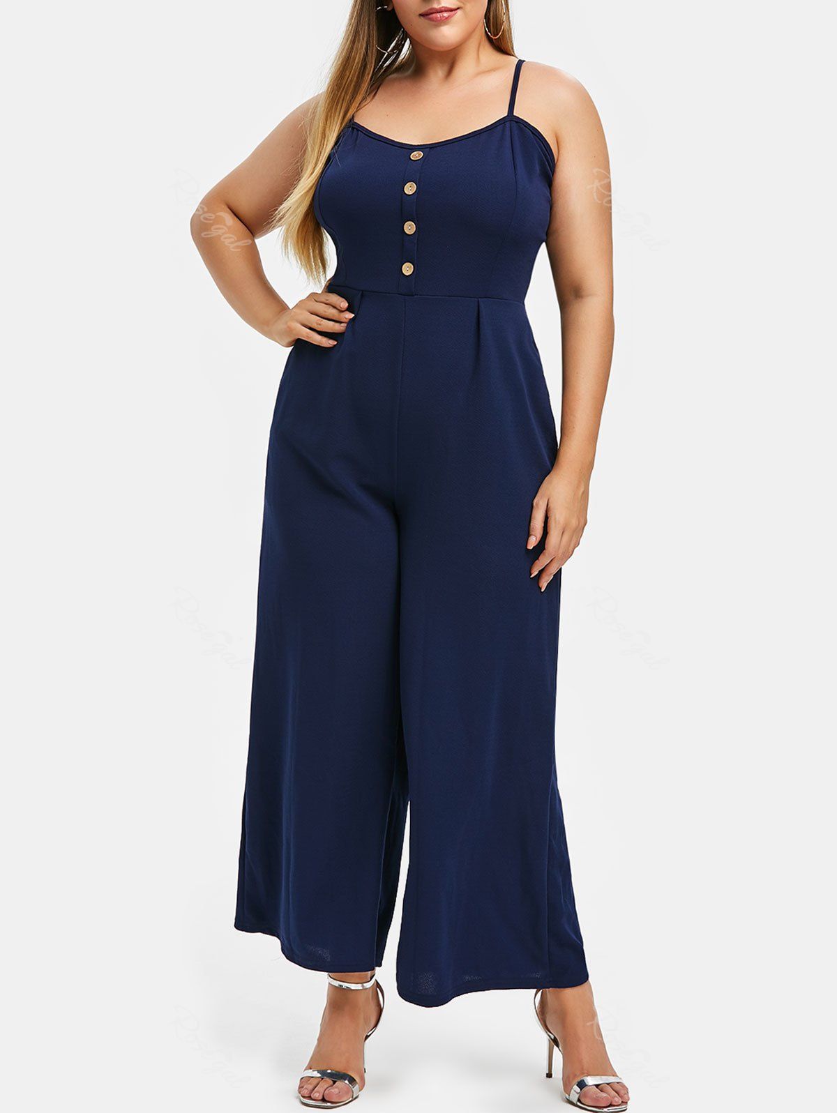 

Plus Size Cut Out Back Tie Cami Jumpsuit, Midnight blue