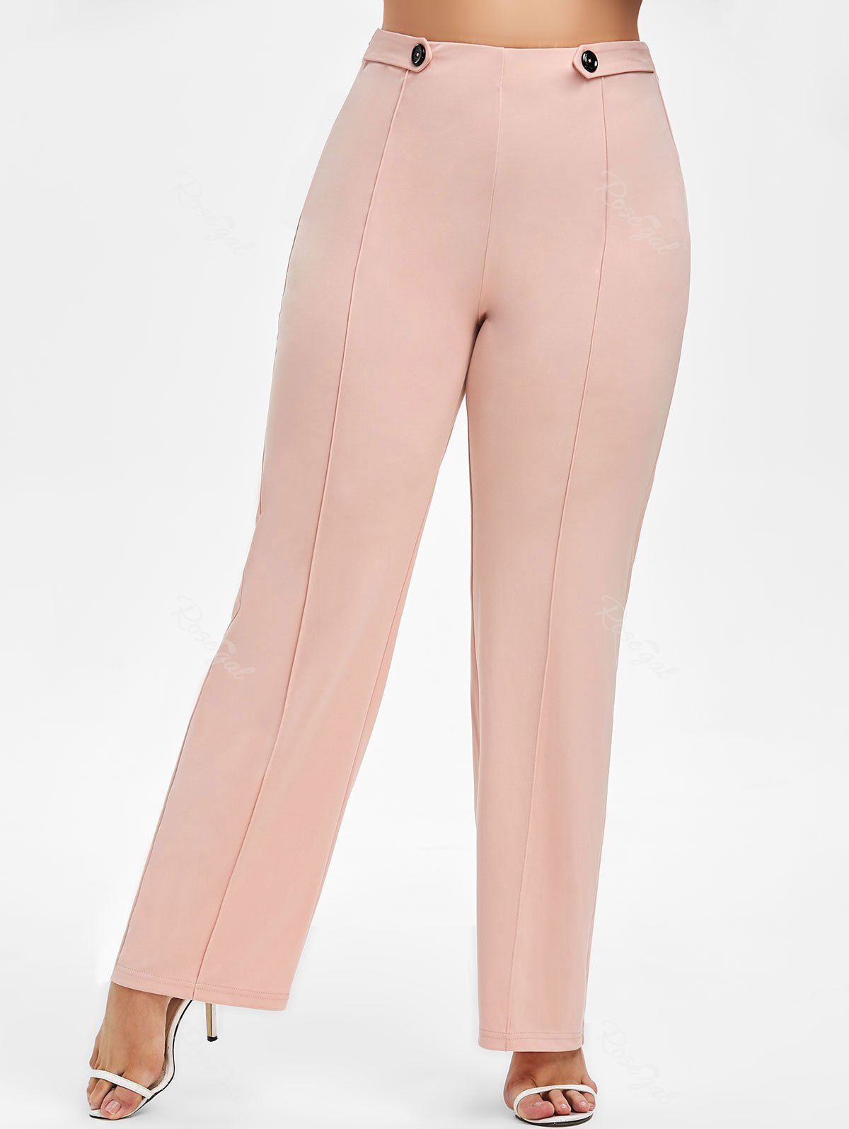 

Plus Size Buttoned High Waist Pants, Rose