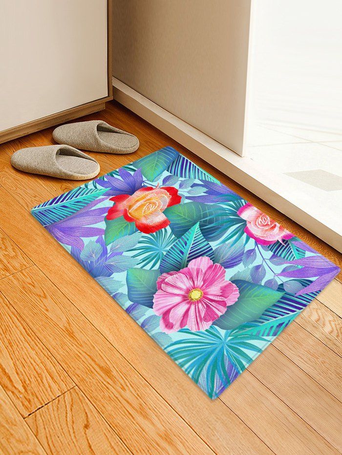 

Flower Leaf Pattern Design Floor Mat, Multi-a