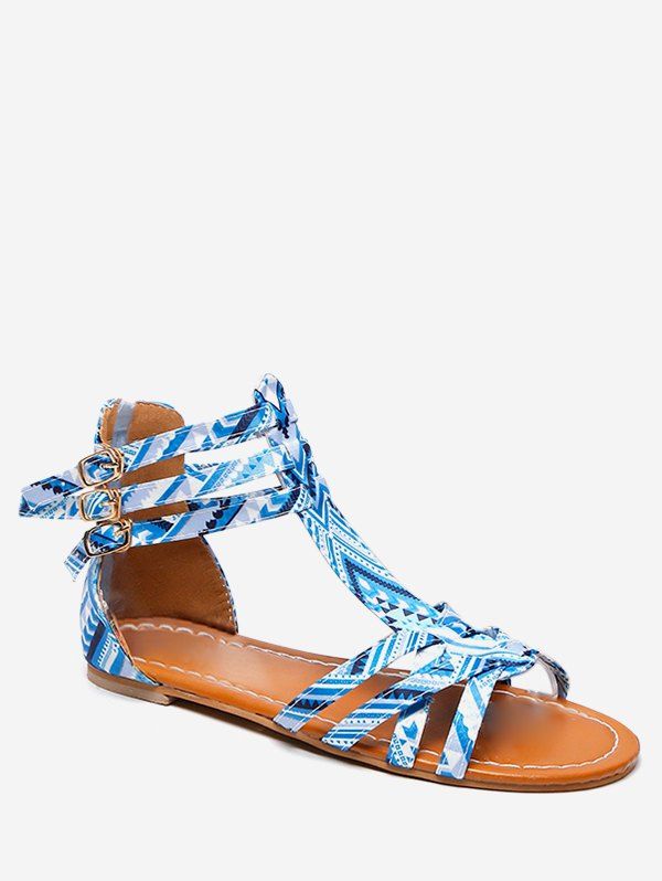 

Bohemian Print Flat Sandals, Day sky blue