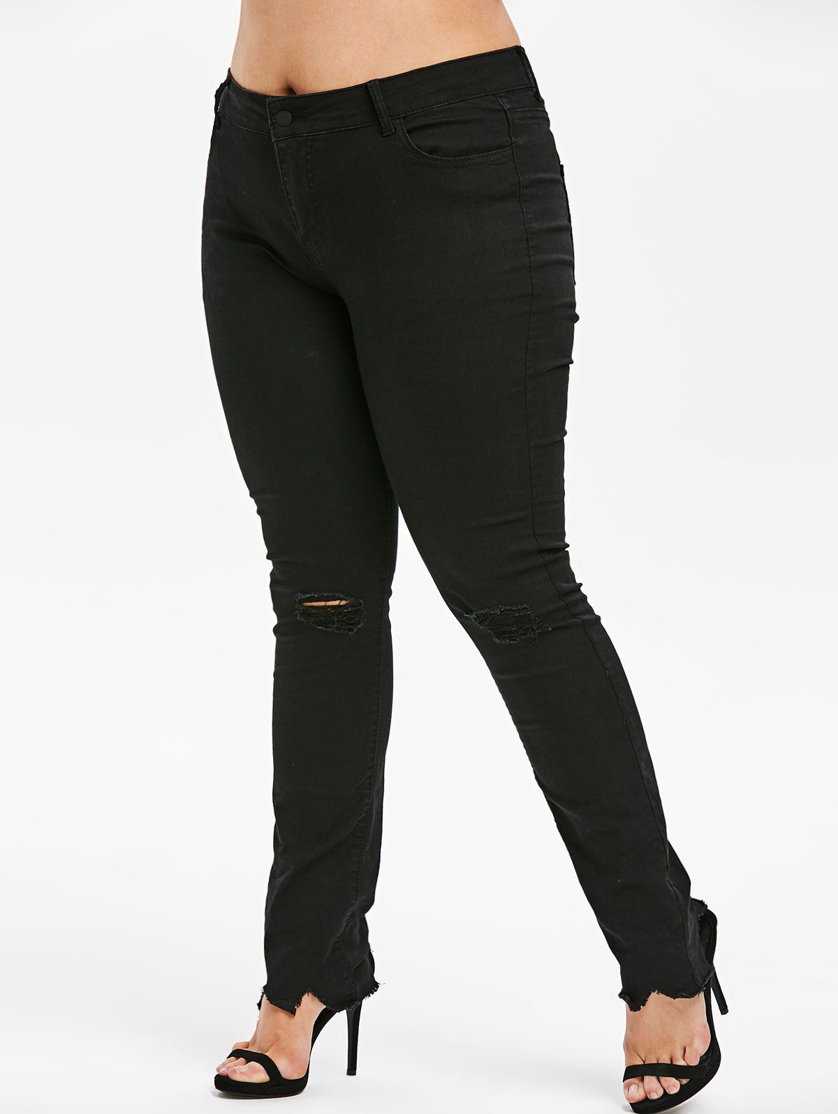 

Plus Size High Rise Ripped Frayed Jeans, Black