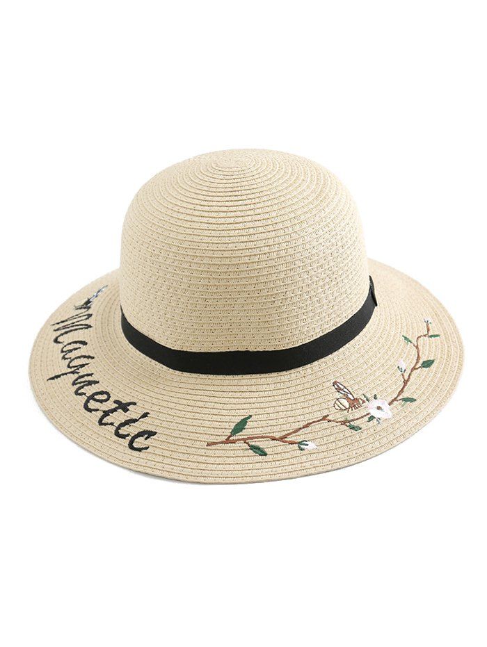

Flower Letter Embroidery Straw Hat, Warm white