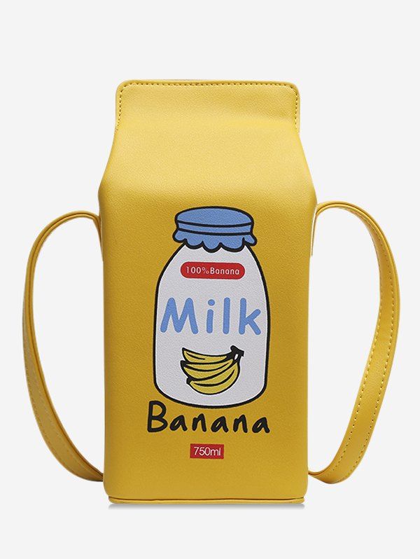 

Letter Graphic Milk Box Crossbody Bag, Yellow