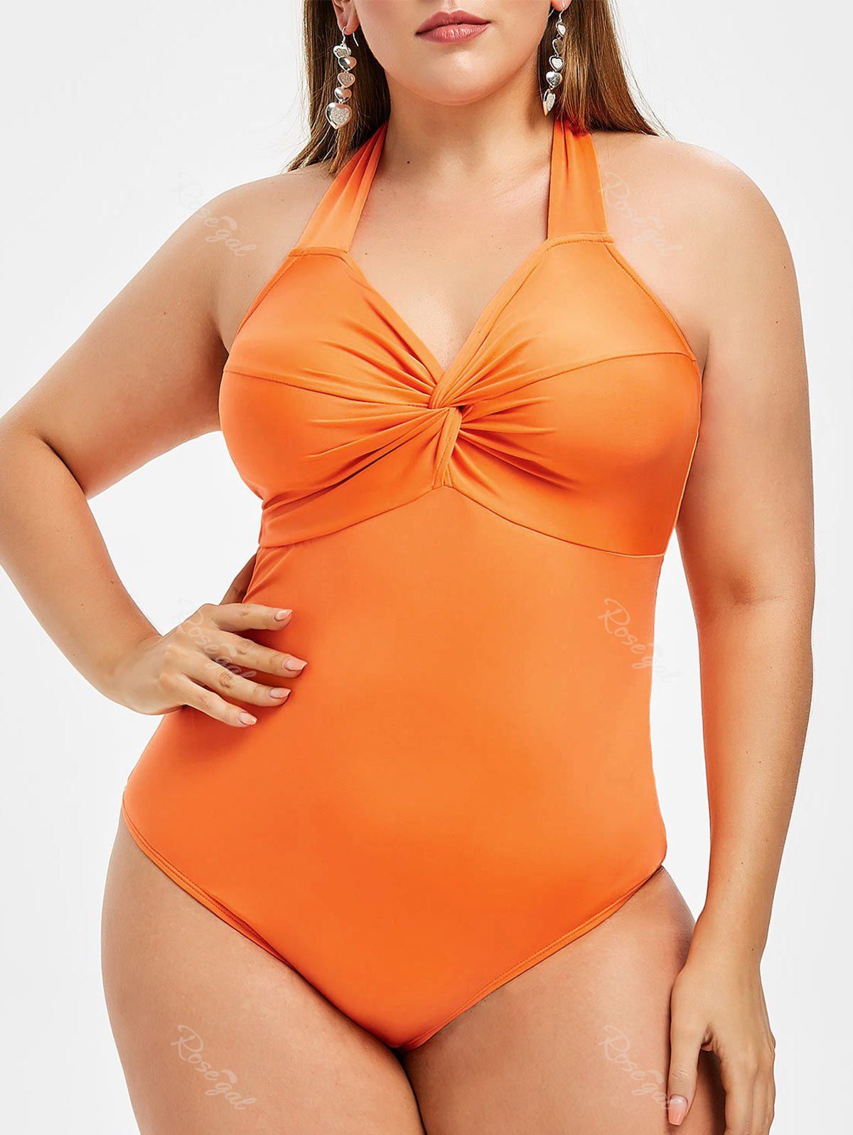 

Rosegal Plus Size Halter Backless Twisted Bodysuit, Orange