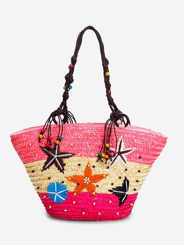 

Large Capacity Straw Tote Bag, Pink