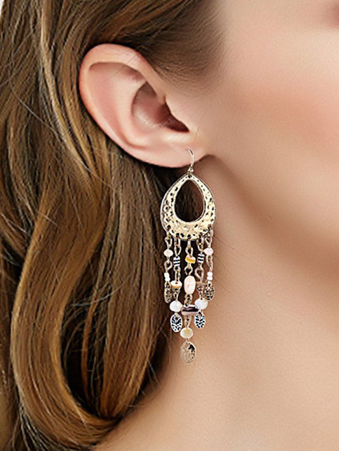

Beaded Fringe Hollow Drop Earrings, Gold
