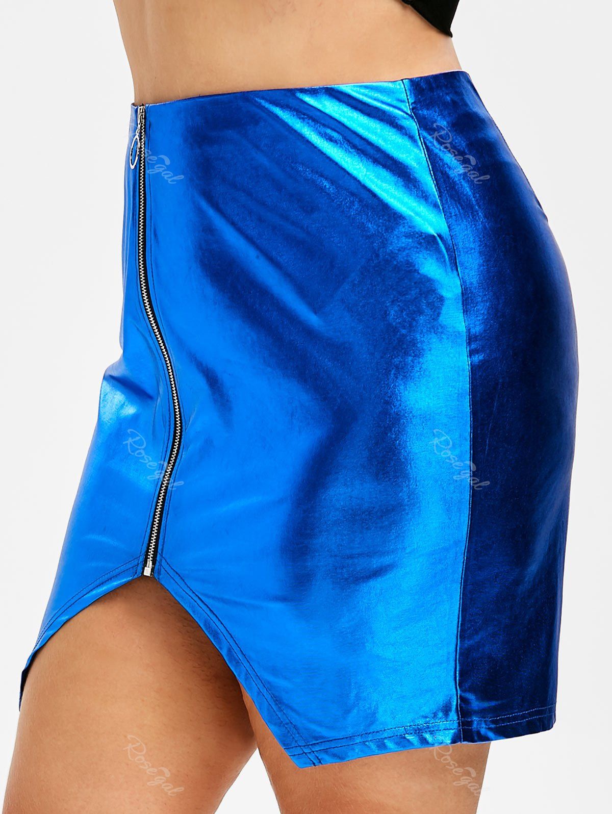 

Plus Size Mini Zip Front Slit Skirt, Blue