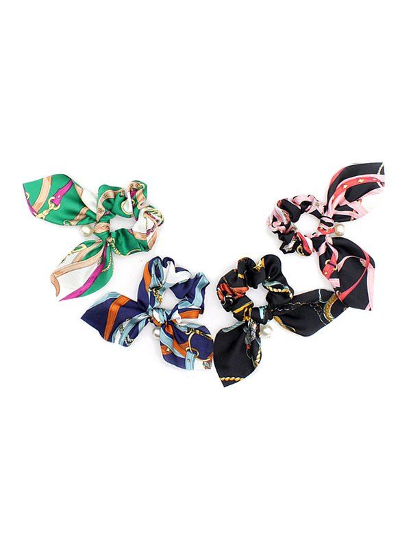 

4Pcs Cloth Faux Pearl Hairband Set, Multi-a