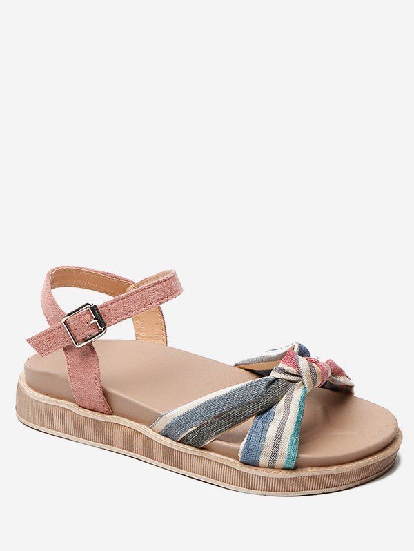 

Striped Knot Ankle Strap Sandals, Light pink