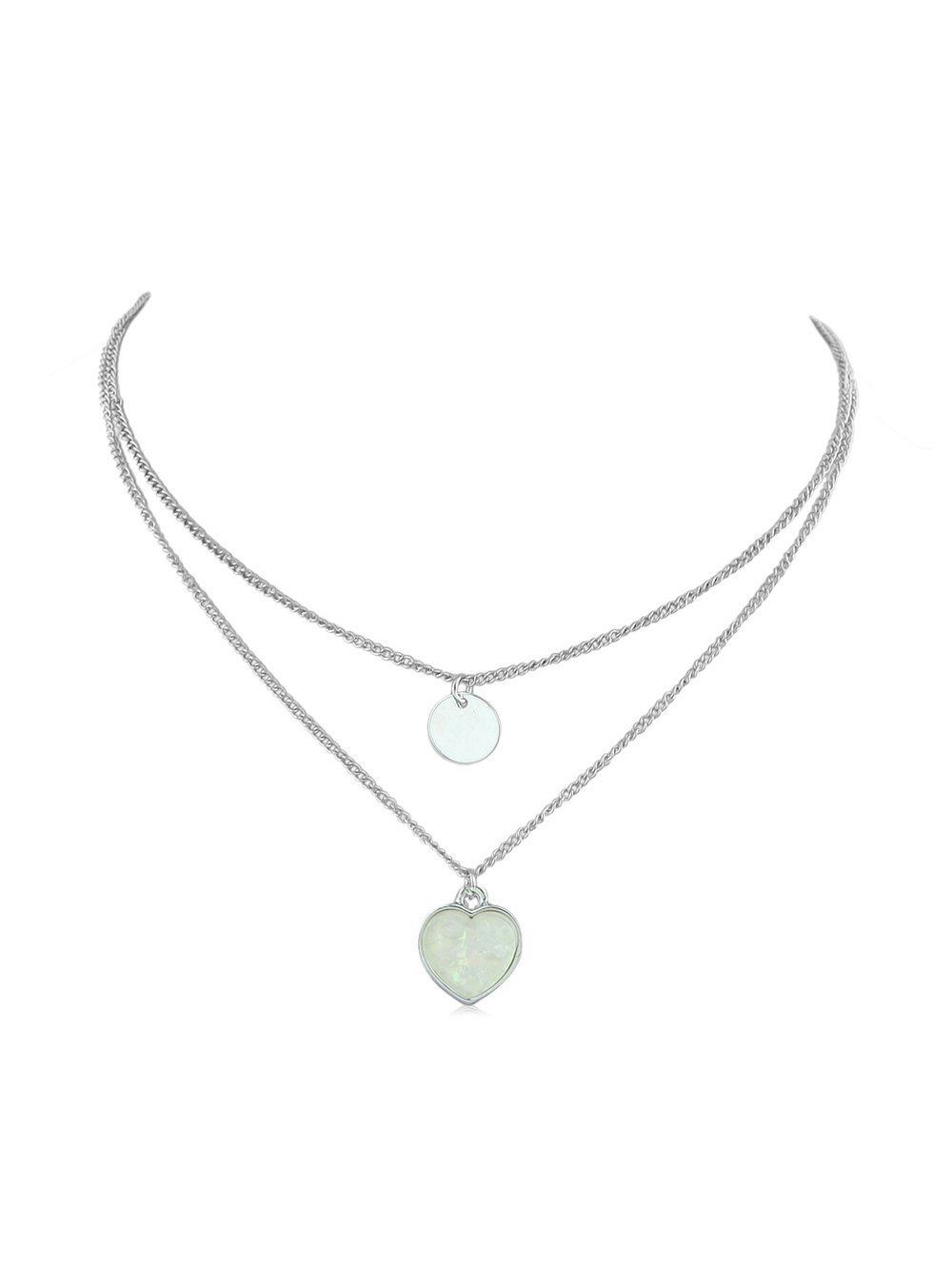 

Heart Pendant Double Layer Necklace, Silver