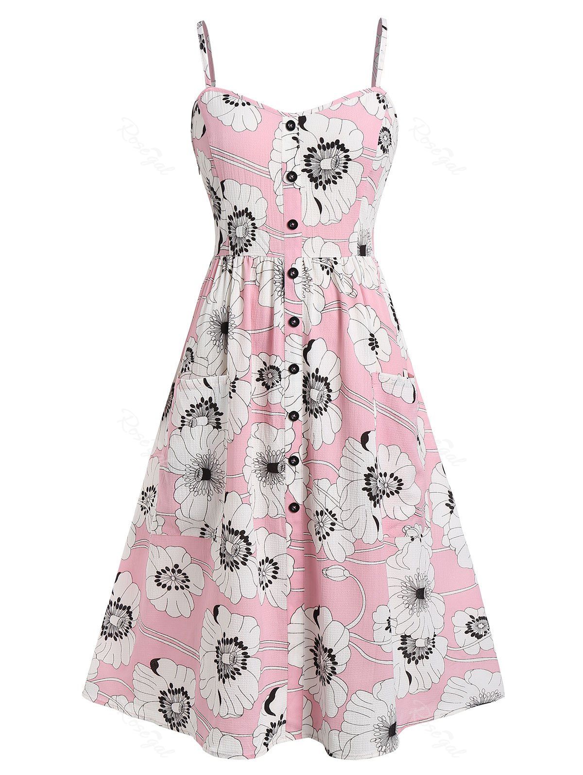 

Plus Size Floral Print Zippered Cami Dress, Light pink