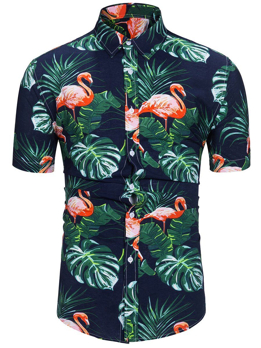 

Flamingo Leaf Print Short Sleeves Shirt, Cadetblue