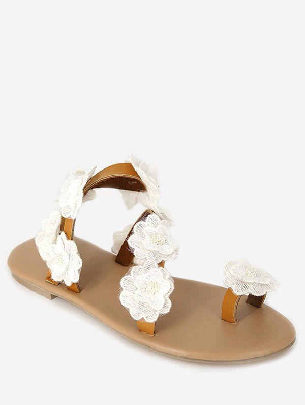 

Flower Flat Beach Sandals, White