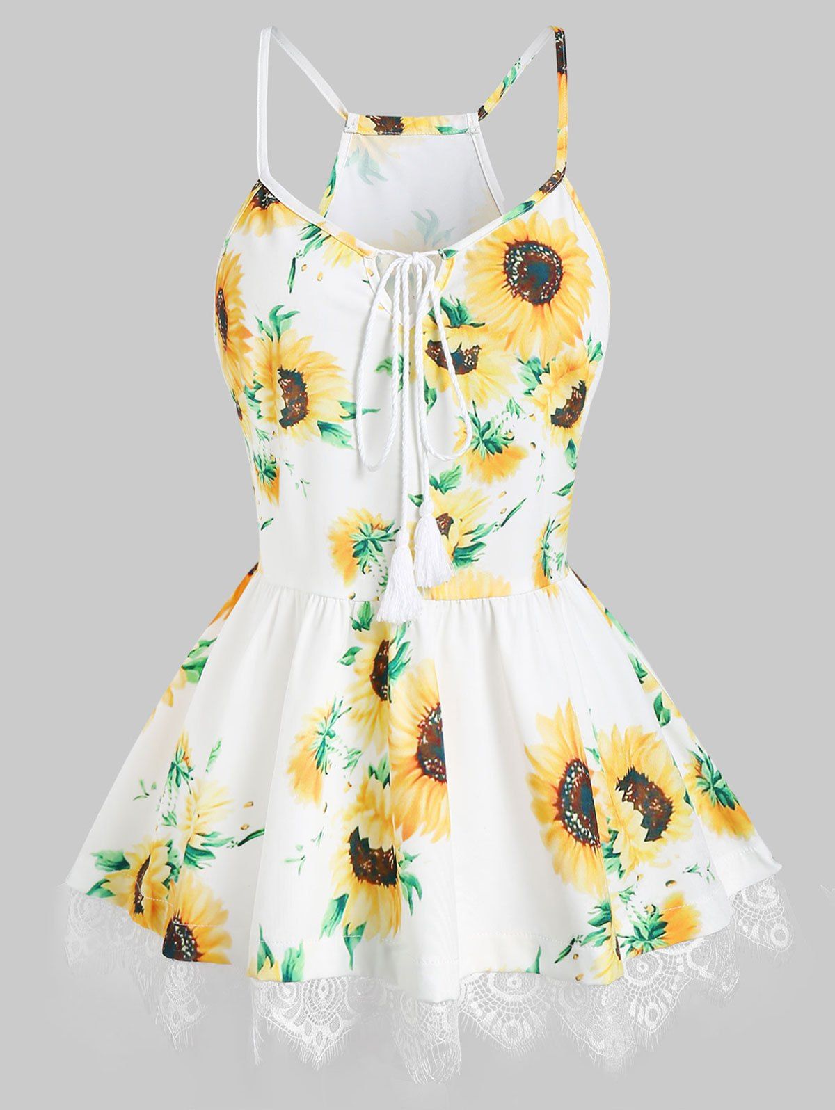 

Sunflower Print Cami Tie Tank Top, Multi-c