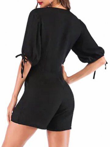 

Low Cut Button Up Romper, Black