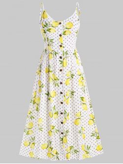 Plus Size Spaghetti Strap Lemon Print Midi Dress - MULTI-A - 5X