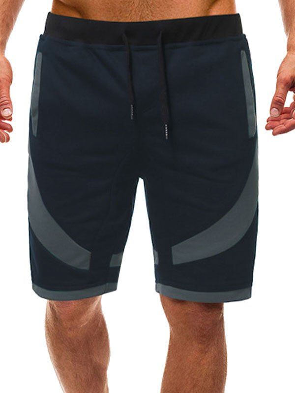 

Color Spliced Decoration Drawstring Shorts, Cadetblue