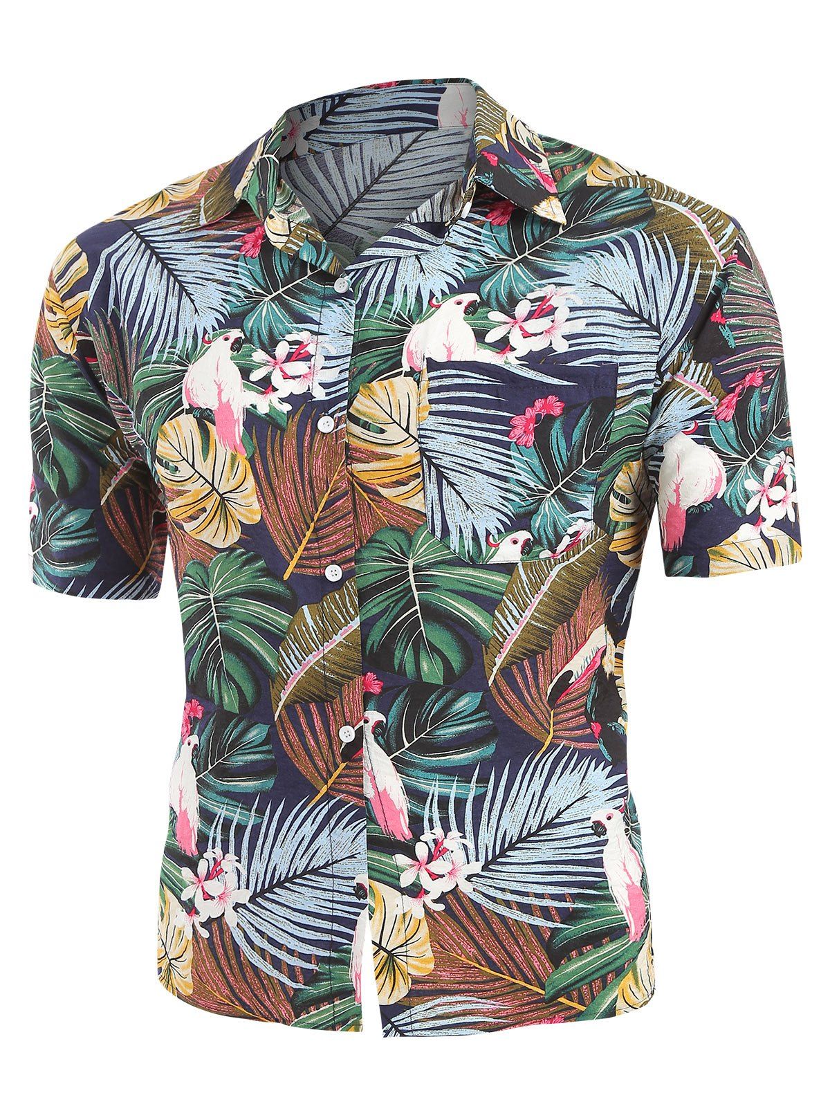 

Floral Leaf Print Short Sleeves Shirt, Multi-b