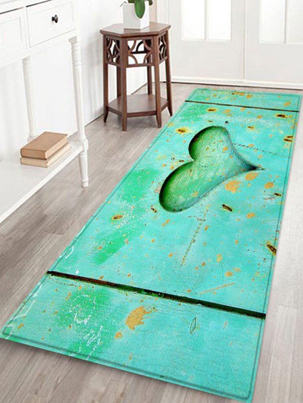 

3D Heart Wooden Design Floor Mat, Light aquamarine