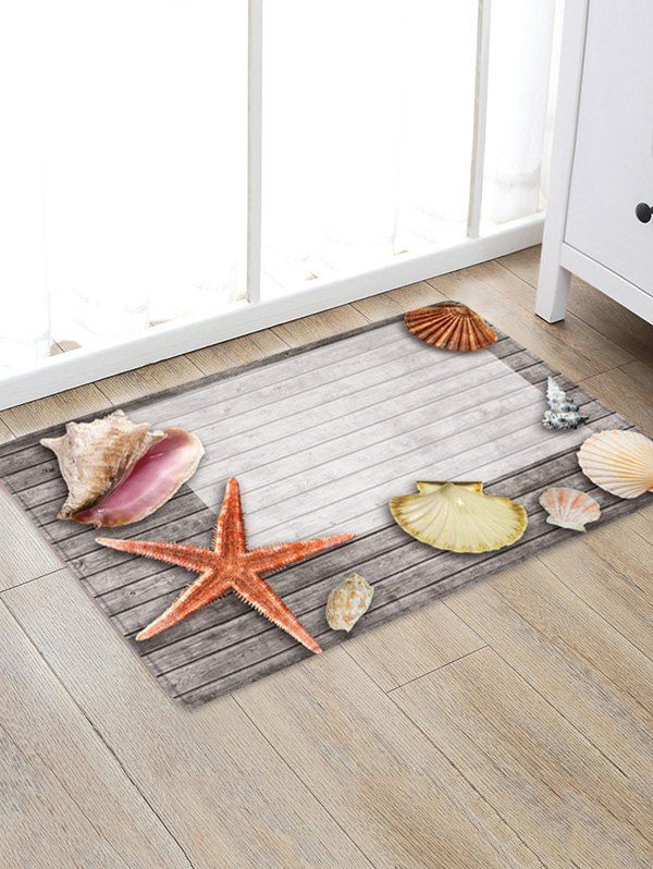 

Wooden Starfish Shell Design Floor Mat, Gray cloud